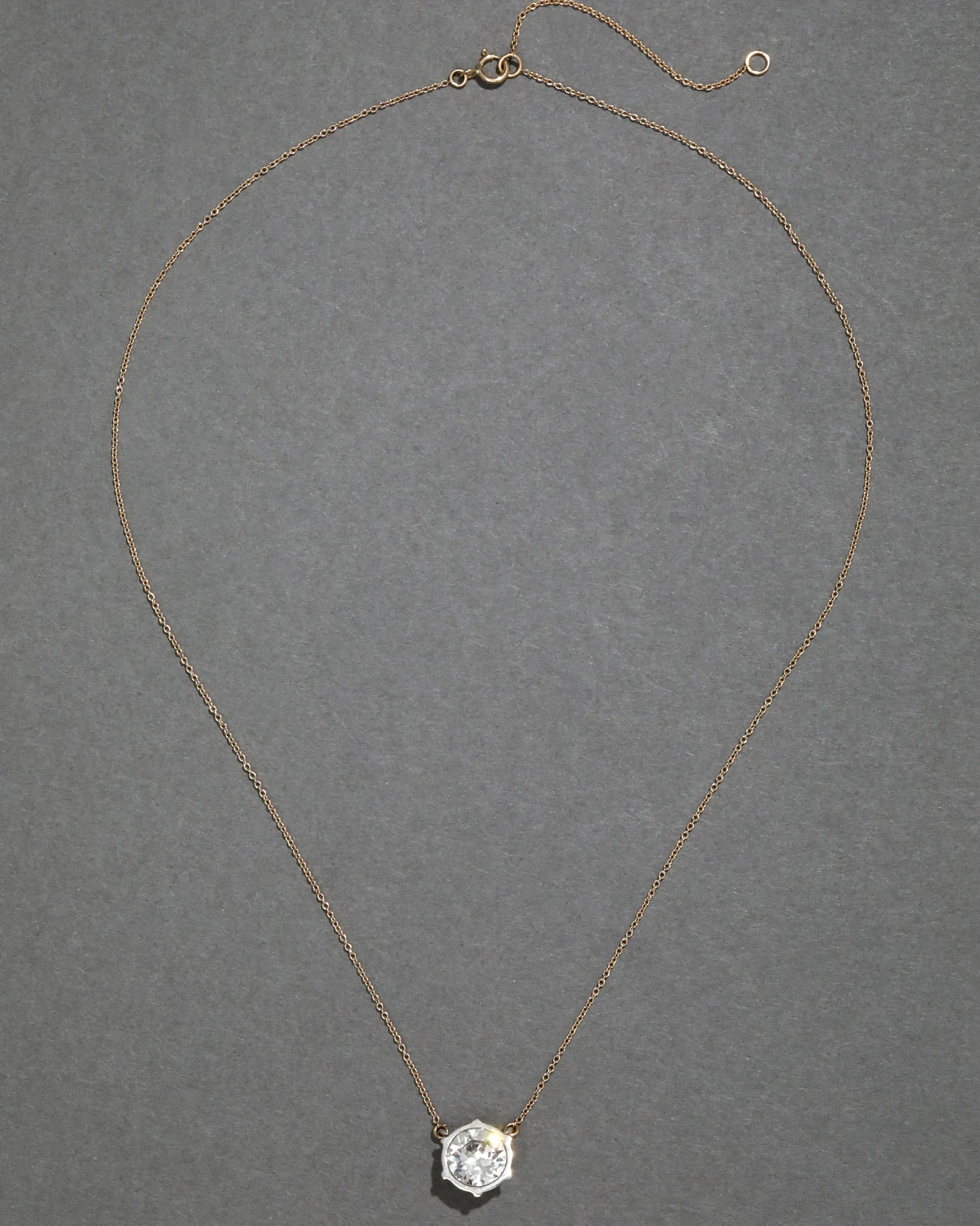 Sterling Silver & 14k Gold Large Cut Luminous Crystal Solitaire Necklace