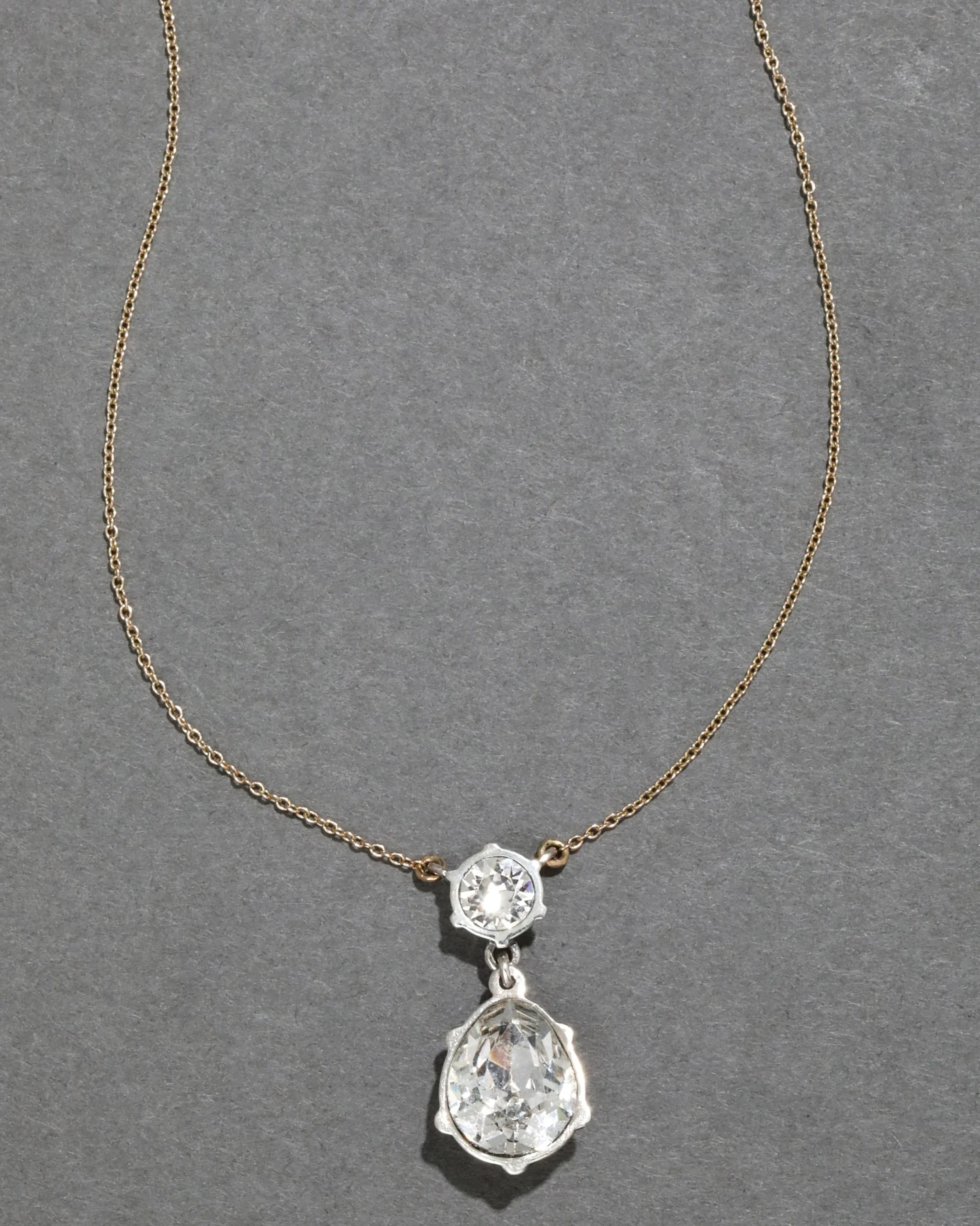 Sterling Silver & 14k Gold Pear Cut Luminous Crystal Drop Necklace