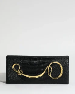 Twisted Gold Side Handle Clutch Purse - Black