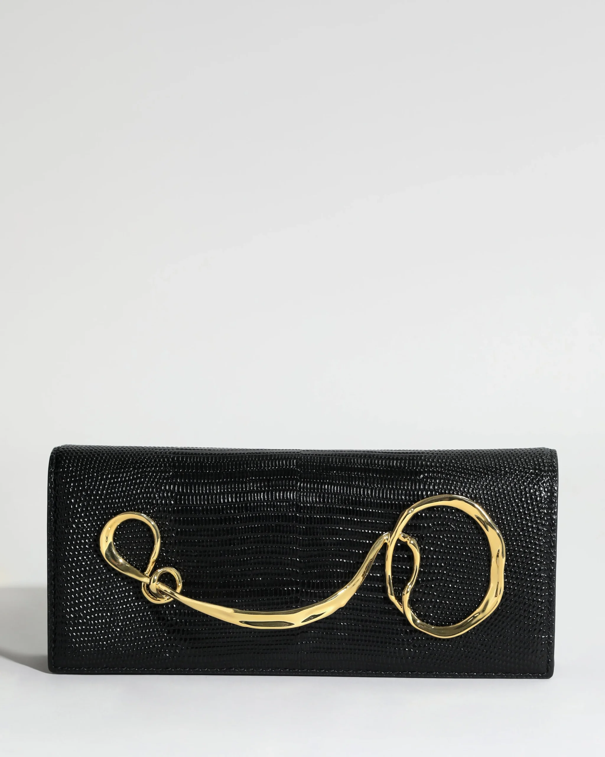 Twisted Gold Side Handle Clutch Purse - Black