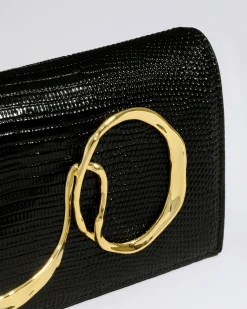 Twisted Gold Side Handle Clutch Purse - Black