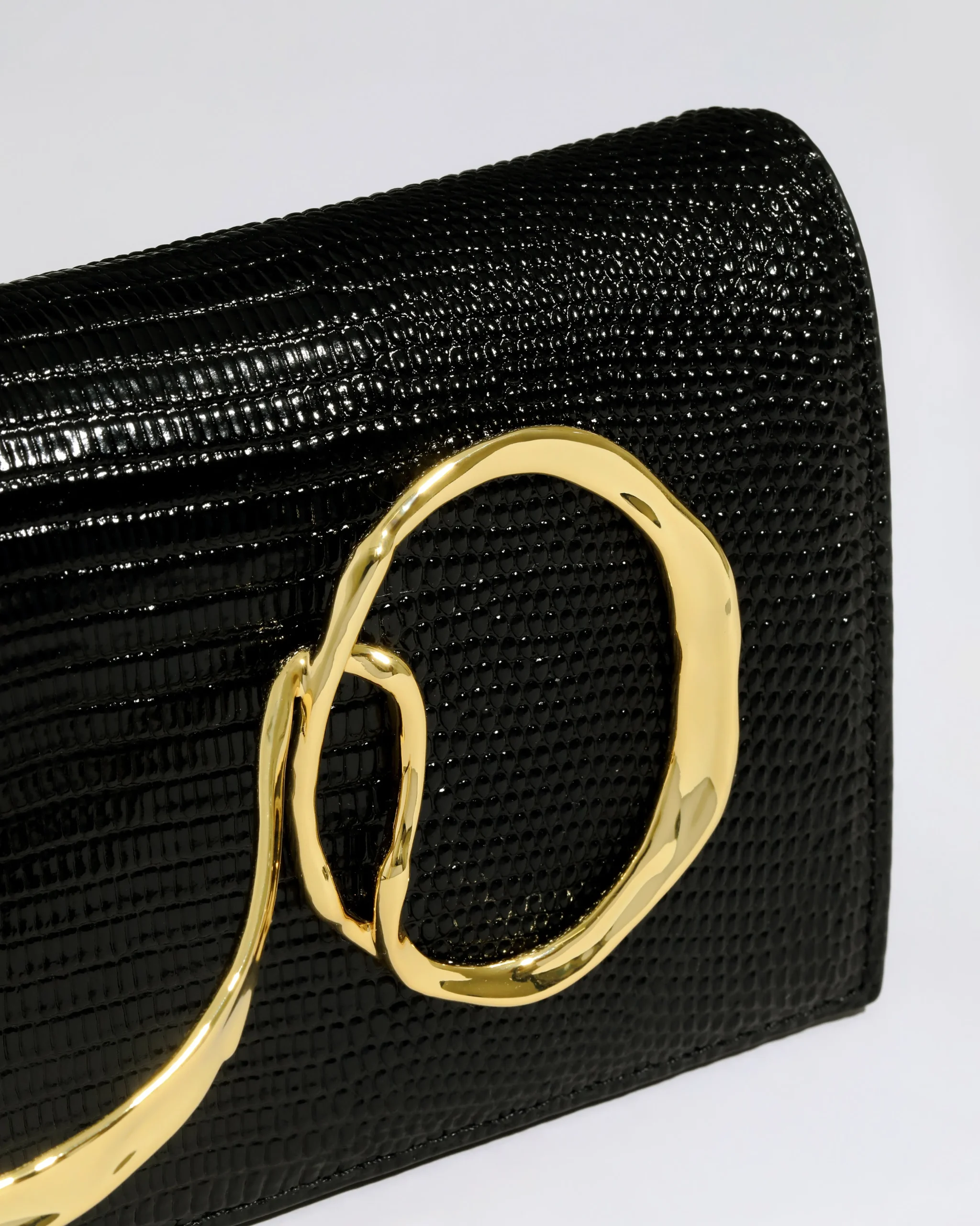 Twisted Gold Side Handle Clutch Purse - Black