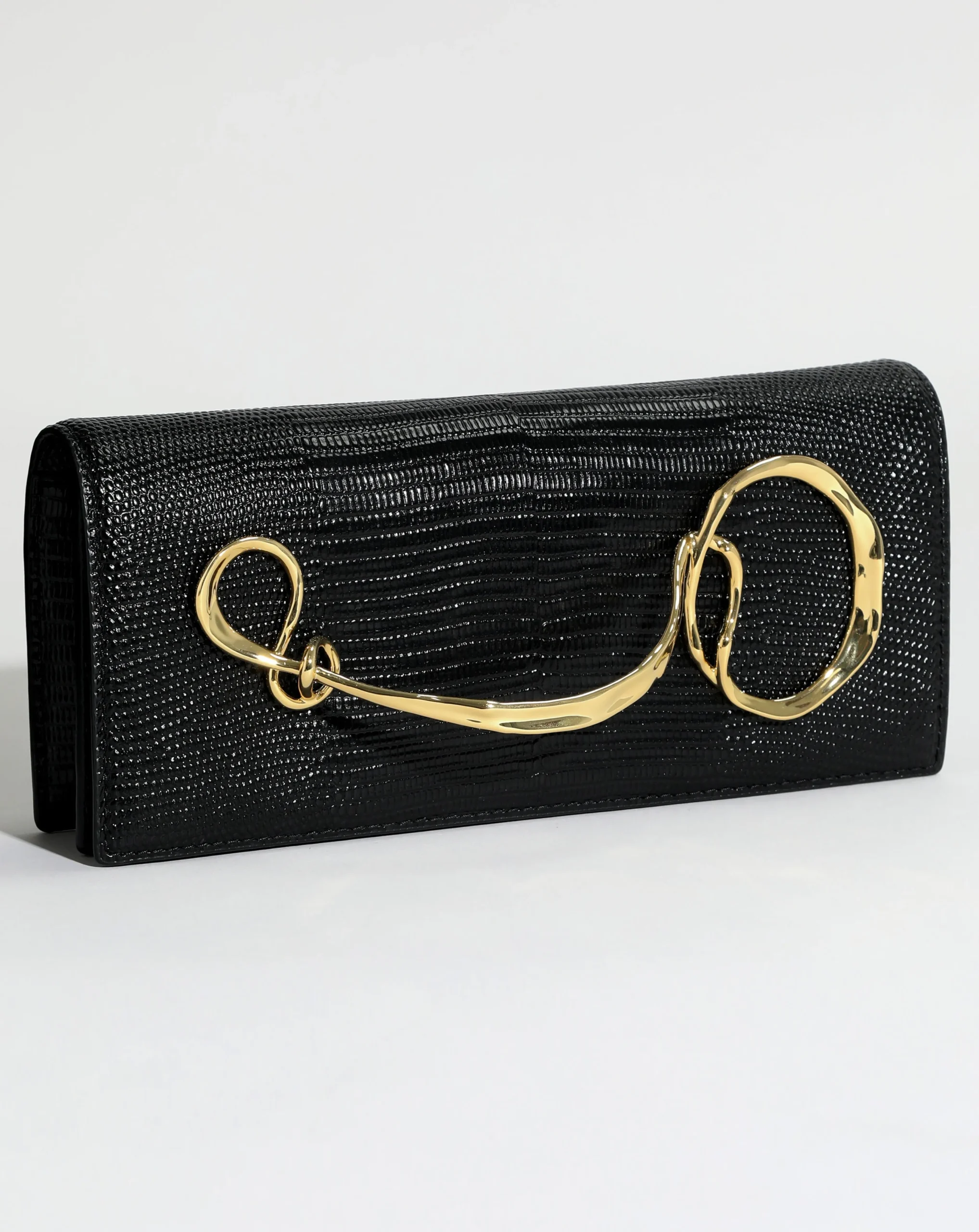 Twisted Gold Side Handle Clutch Purse - Black