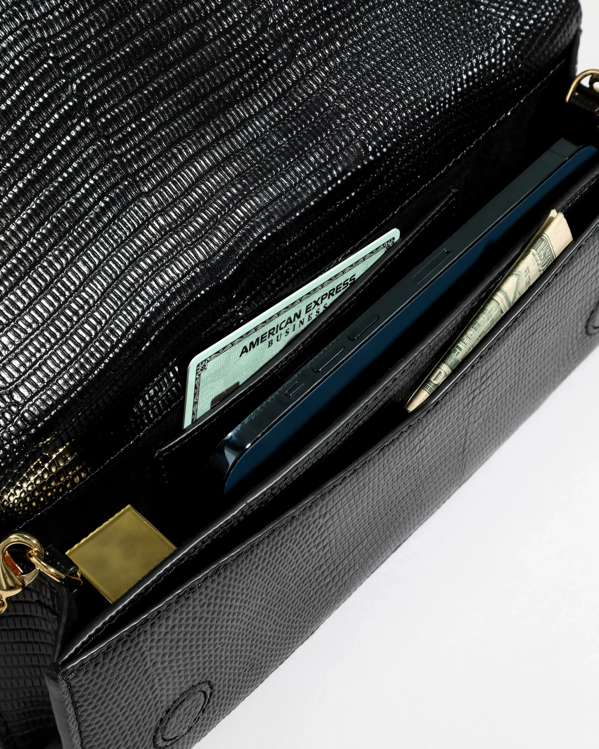 Twisted Gold Side Handle Clutch Purse - Black