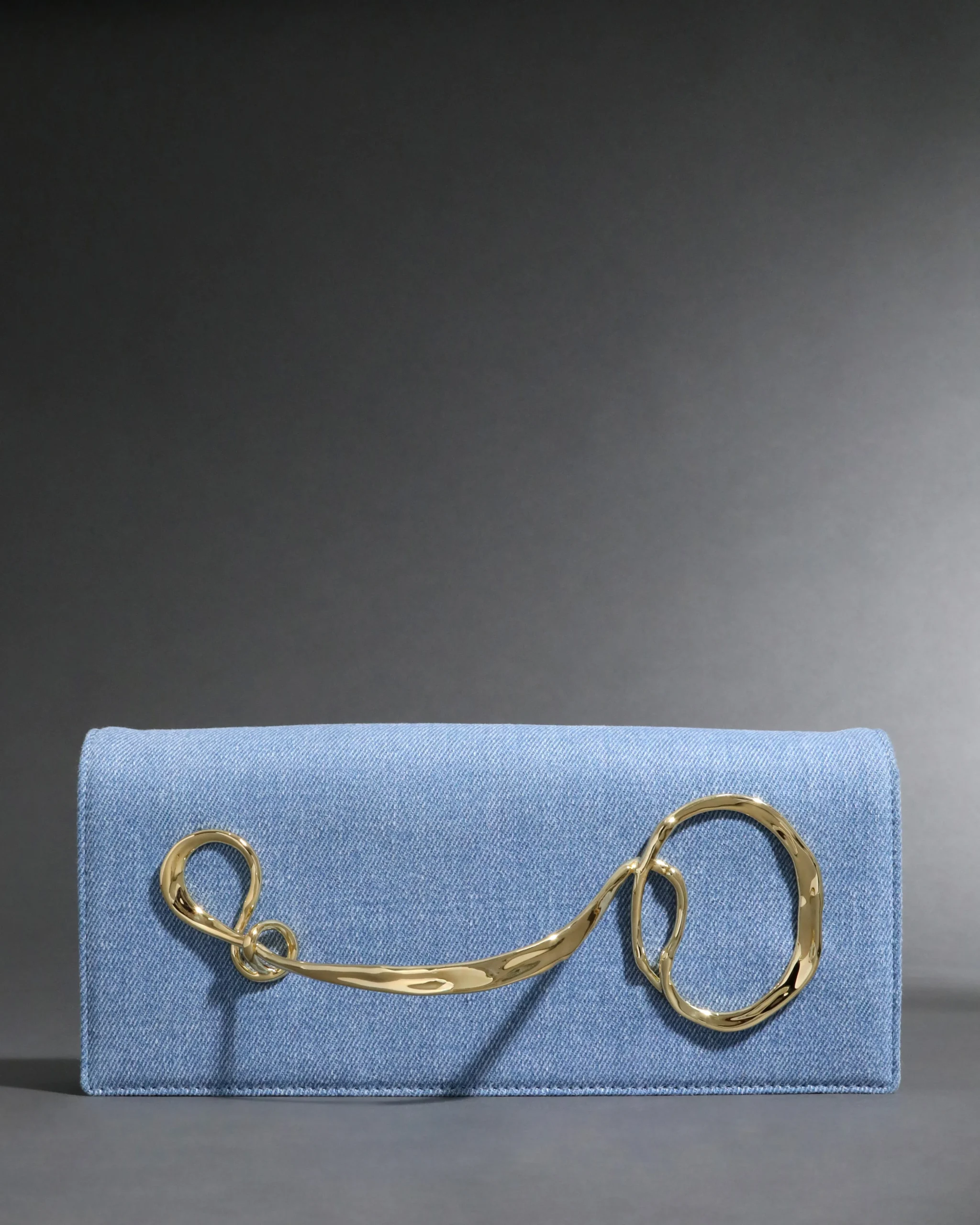 Twisted Gold Side Handle Clutch Purse- Chambray