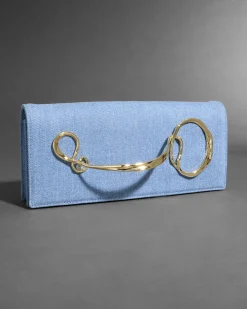 Twisted Gold Side Handle Clutch Purse- Chambray