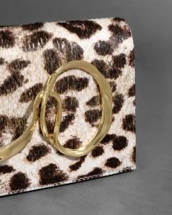 Twisted Gold Side Handle Clutch Purse- Metallic Leopard