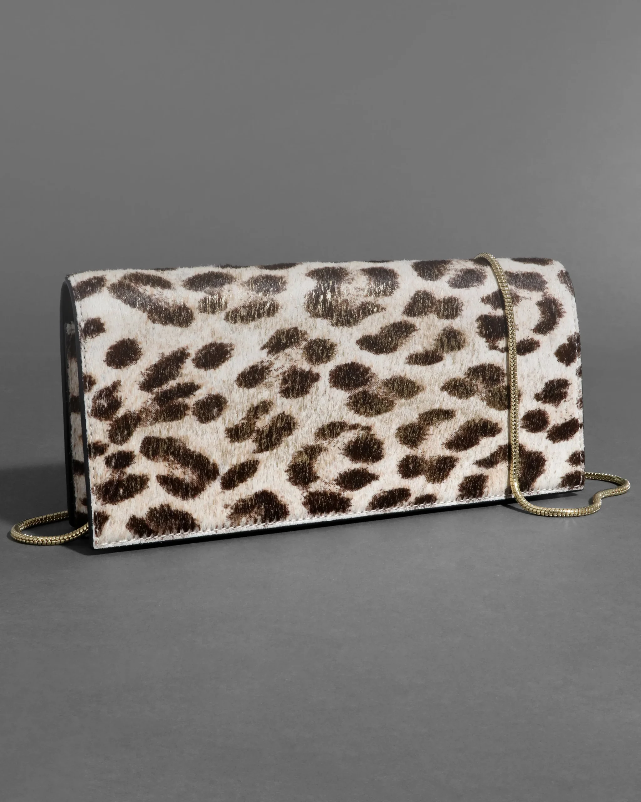 Twisted Gold Side Handle Clutch Purse- Metallic Leopard