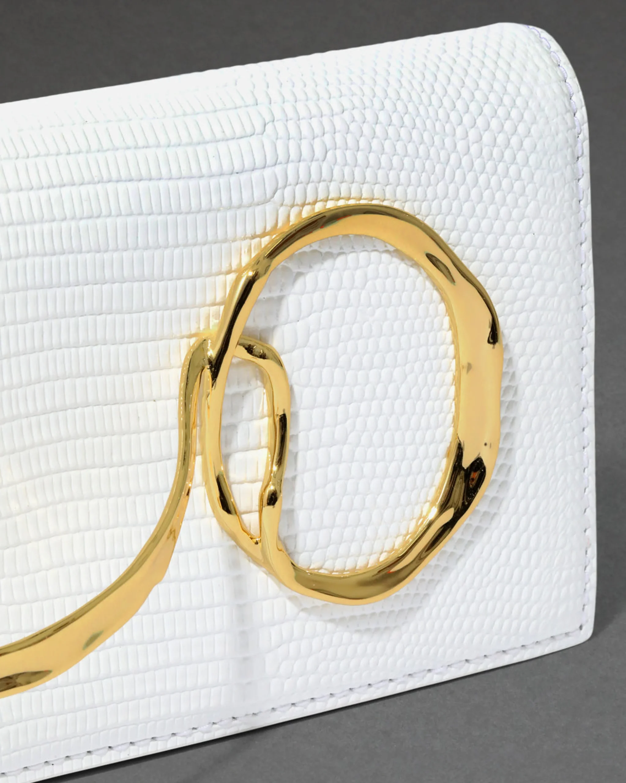 Twisted Gold Side Handle Clutch Purse- White