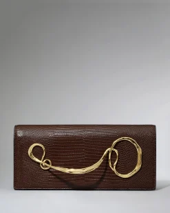 Twisted Gold Side Handle Clutch- Chocolate