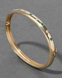 Vintage 18k Gold Modern Design Diamond & Emerald Studded Hinge Bracelet