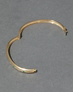 Vintage 18k Gold Modern Design Diamond & Emerald Studded Hinge Bracelet