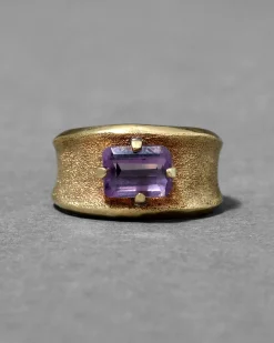 Vintage 1970s 18k Gold & Amethyst Baguette Cigar Band Ring