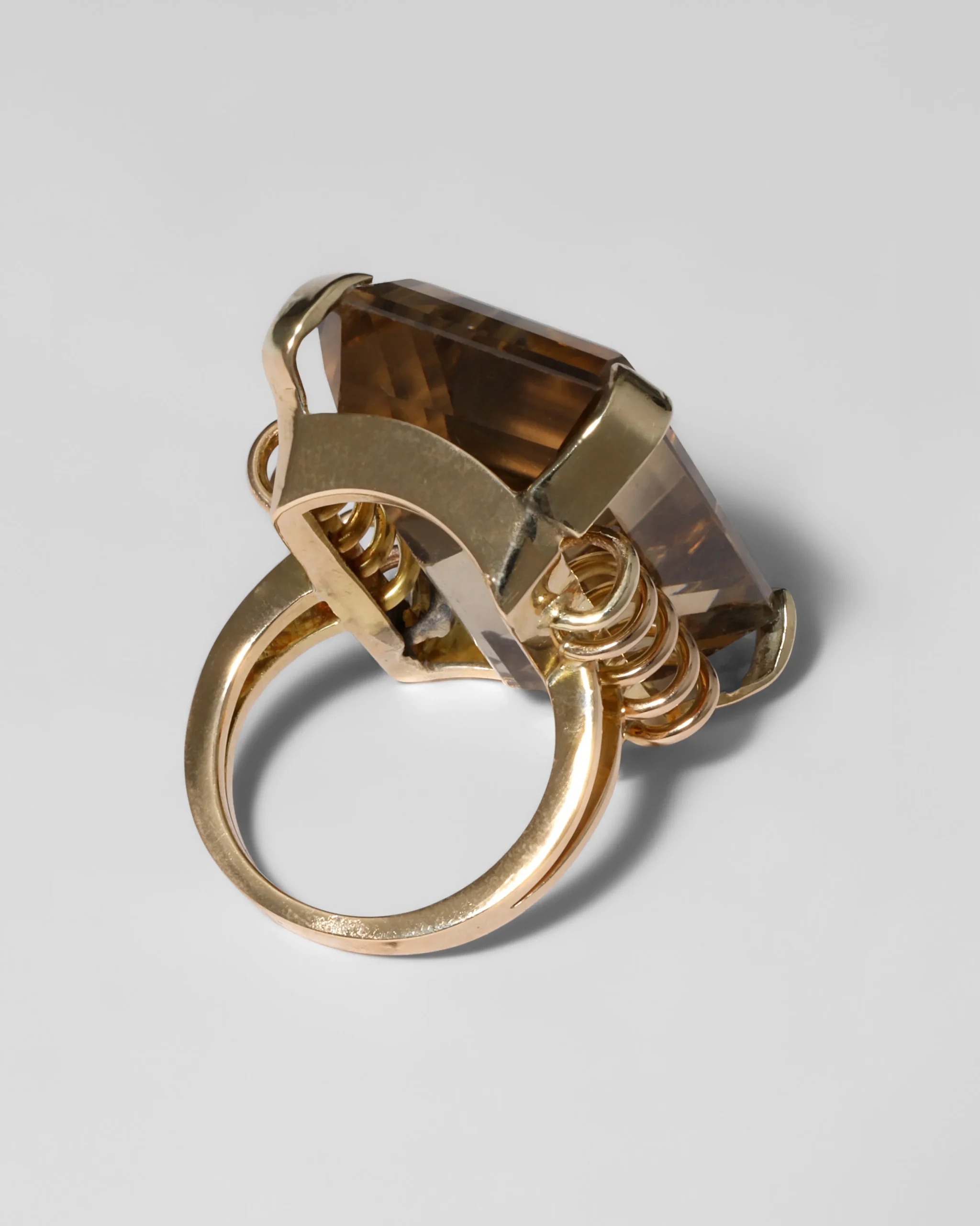 Vintage 1950s 14k Gold Emerald Cut Citrine Cocktail Ring