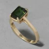 Vintage 1980s 14k Gold & Emerald Cut Green Tourmaline Ring