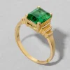 Vintage 1980s 14k Gold & Emerald Retro Deco Design Ring