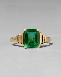 Vintage 1980s 14k Gold & Emerald Retro Deco Design Ring