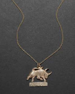 Vintage 1970s 14k Gold Hand Etched Taurus Bull Pendant Necklace