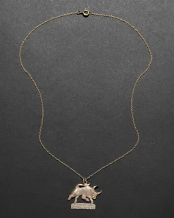 Vintage 1970s 14k Gold Hand Etched Taurus Bull Pendant Necklace