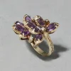 Vintage 1960s 14k Gold Handmade Brutalist Amethyst & Diamond Ring