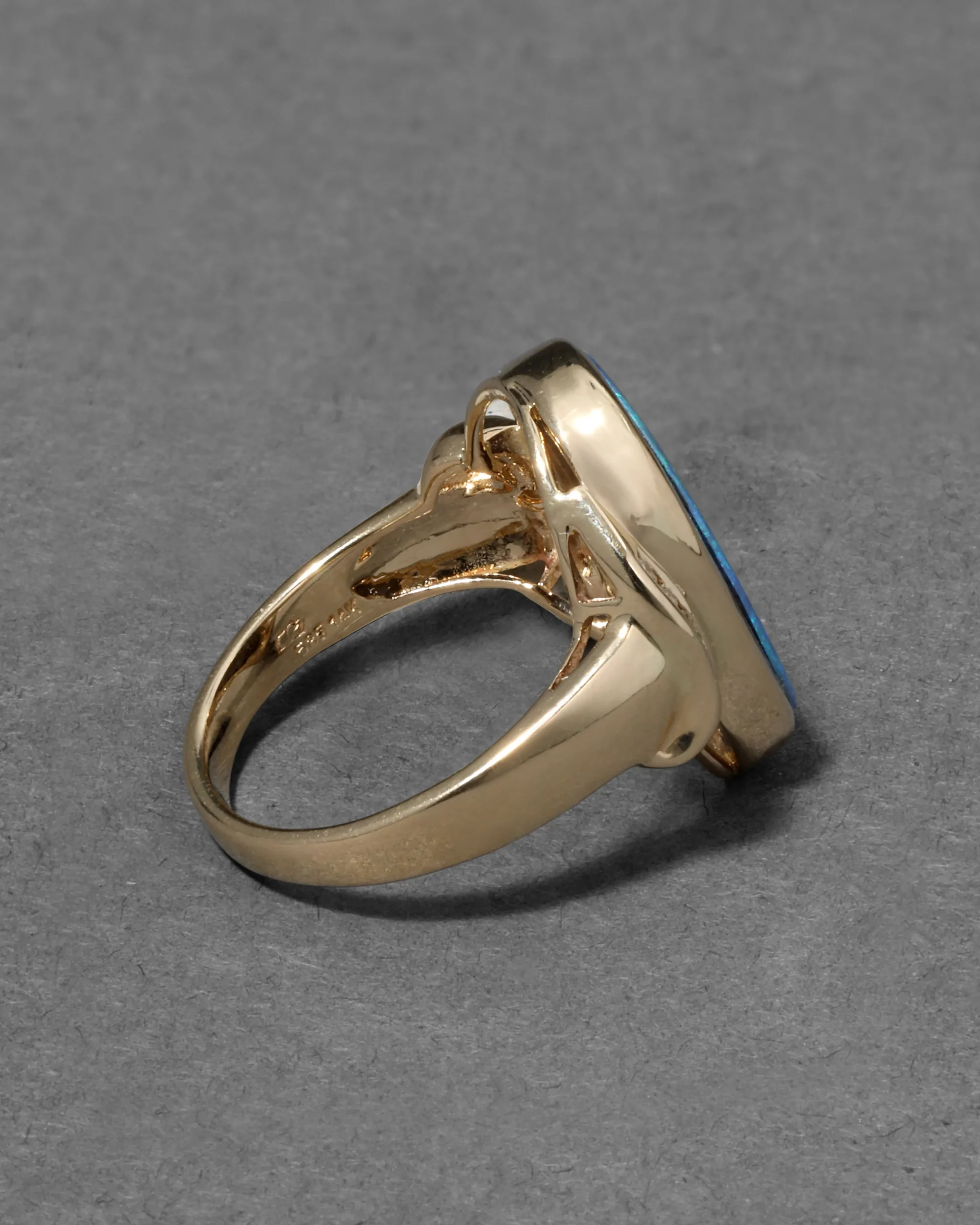 Vintage 1970s 14k Gold & Opal with Diamond Border Ring