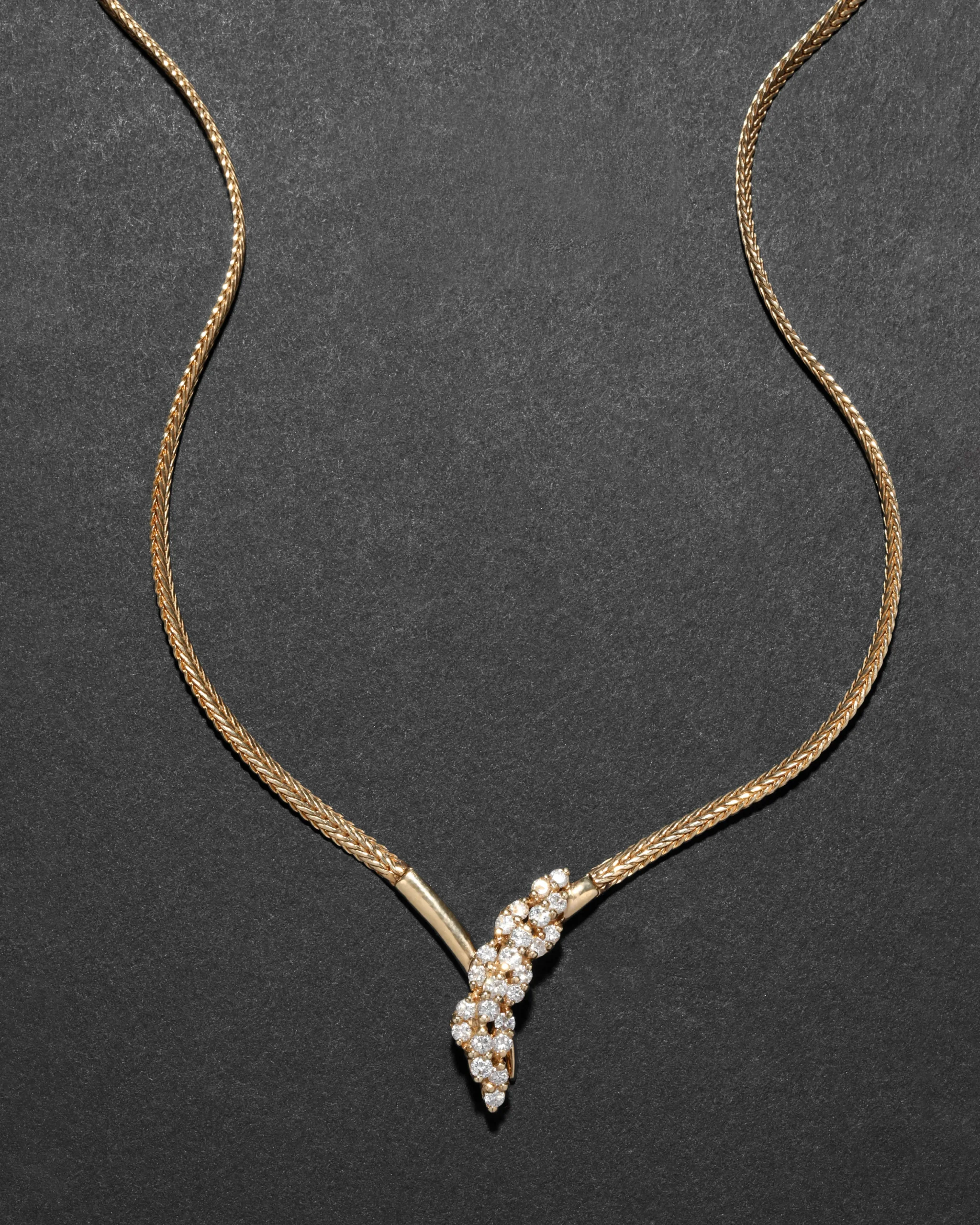 Vintage 1980s 14k Gold with Diamond Snake Head with Gold Tipped Tail Pendant Necklace