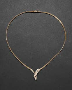 Vintage 1980s 14k Gold with Diamond Snake Head with Gold Tipped Tail Pendant Necklace