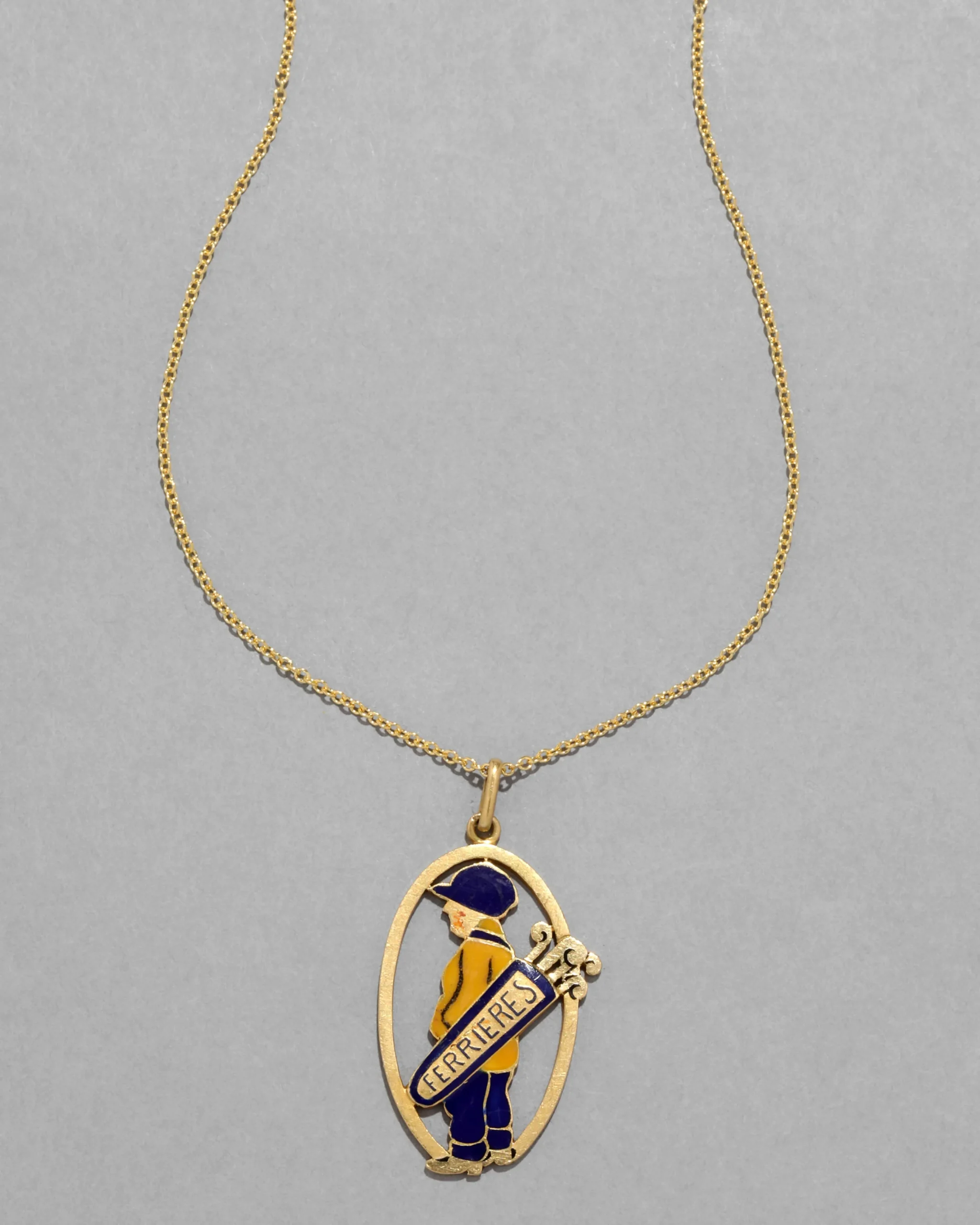 Vintage 1930s 14k Gold with Enamel French Mascot Pendant Necklace