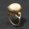 Vintage 1980s 14k Gold with Green Opal Cabachon & Diamond Accent Ring