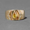 Vintage 1980s 18k Gold & Yellow Topaz & Diamond Cigar Band Ring