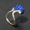 Vintage 1960s 18k Two Tone Gold Scalloped Lapis & Diamond Ring