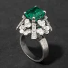 Vintage 1970s 18k White Gold Diamond & Emerald Ring