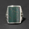 Vintage 1930s 10k White Gold & Hand Cut Domed Bloodstone Ring