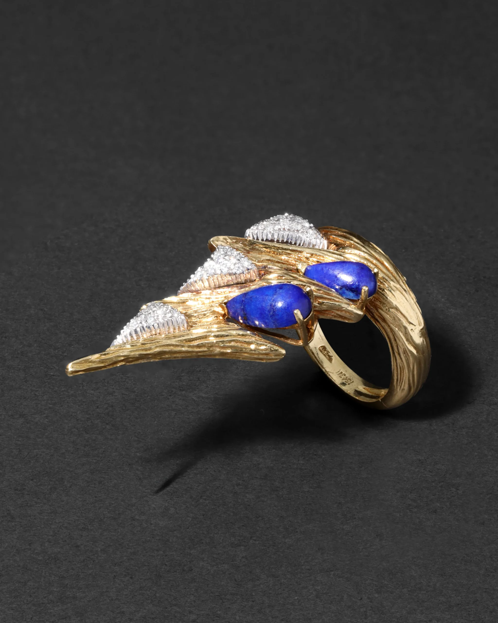 Vintage 1960s Platinum & 18k Gold with Lapis & Diamond Brutalist Ring