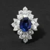 Vintage 1980s Rhodium Plated Sterling Silver with Synthetic Sapphire & Cubic Zirconium Ring