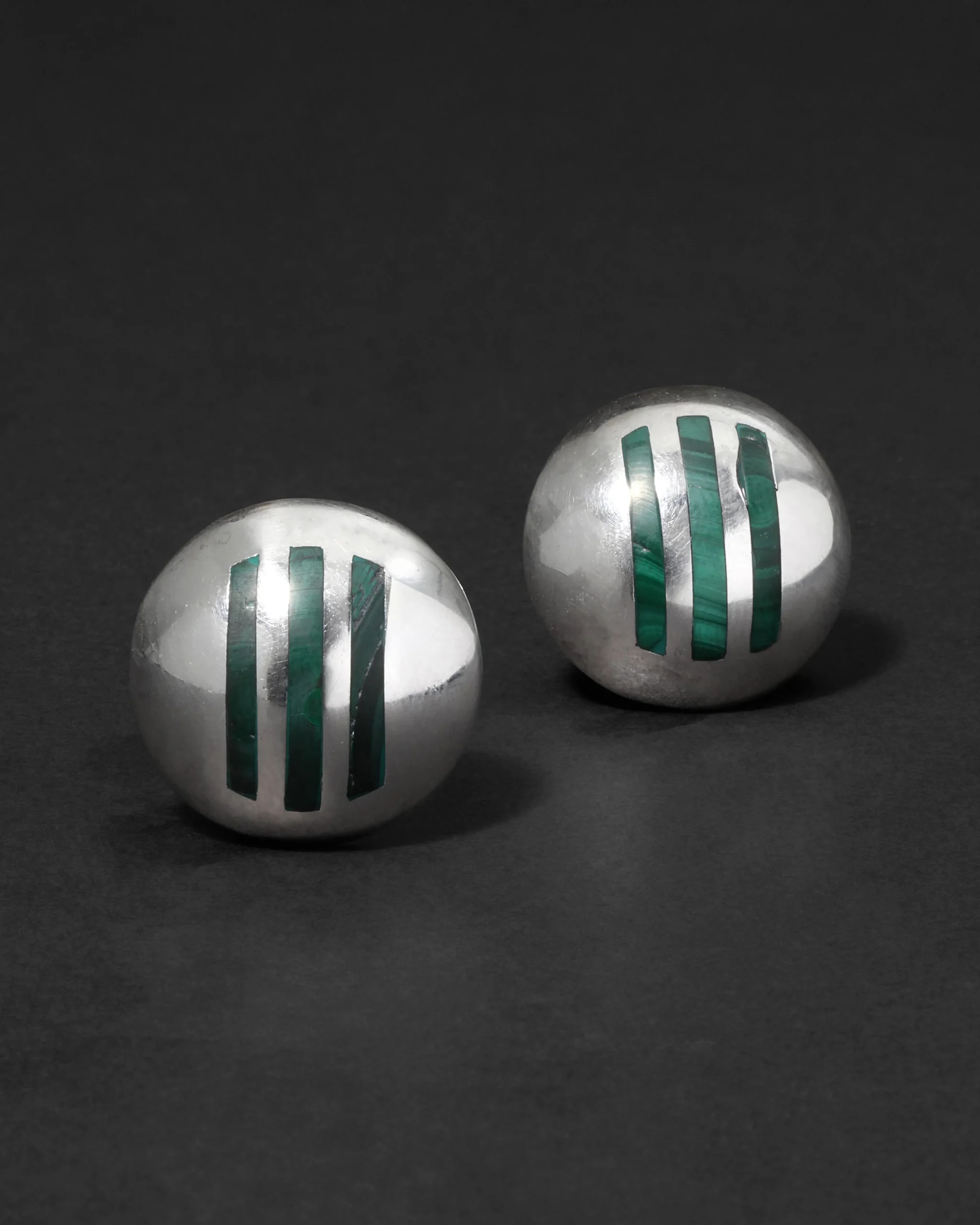 Vintage 1960s Sterling Silver & Malachite American Post Earring